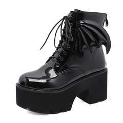 Archy Womens Angel Wing Patent Leather Ankle Booties