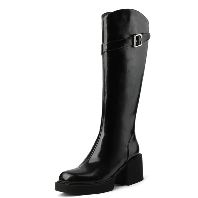 Barbas Women's Leather Knee High Black Boots