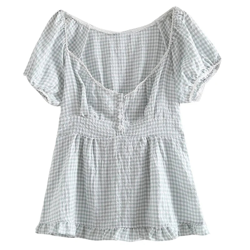 Grunge Lace Crop Y2K Vintage Square Neck Short Sleeve Sweet Gothic T-shirts