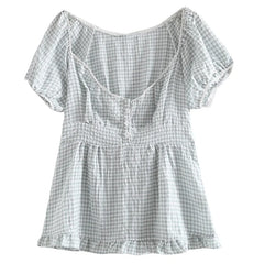 Grunge Lace Crop Y2K Vintage Square Neck Short Sleeve Sweet Gothic T-shirts