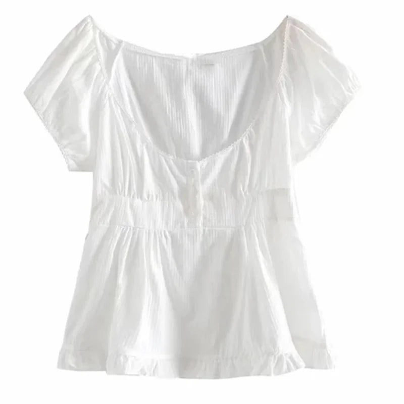 Grunge Lace Crop Y2K Vintage Square Neck Short Sleeve Sweet Gothic T-shirts