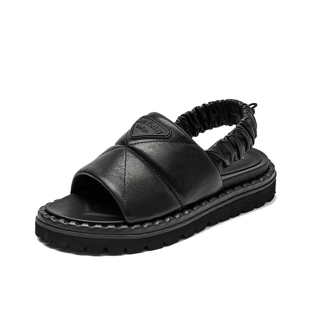 Litcy Women's Leather Elastic Band Sandal