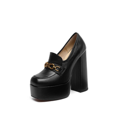 Pilar Women's Platform Leather Pump Black Shoes