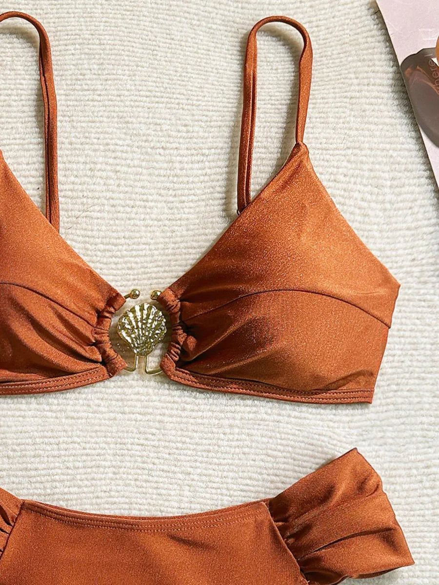 S - XL Metal Shell Halter Female Swimsuit