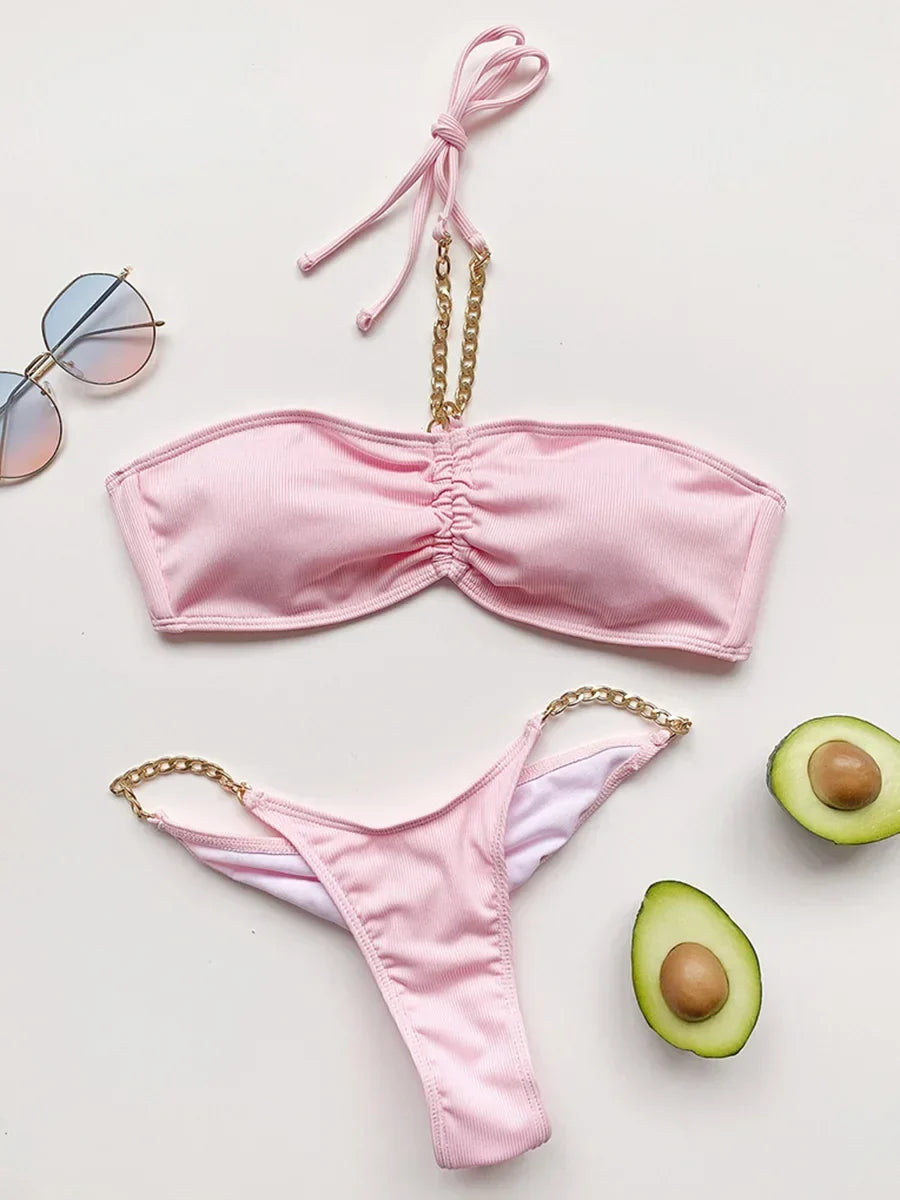 New Halter Ribbed Brazilian Bikini