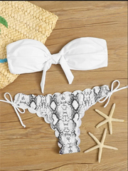 Front Lace Up Tie Bandeau Leopard Swimsuit