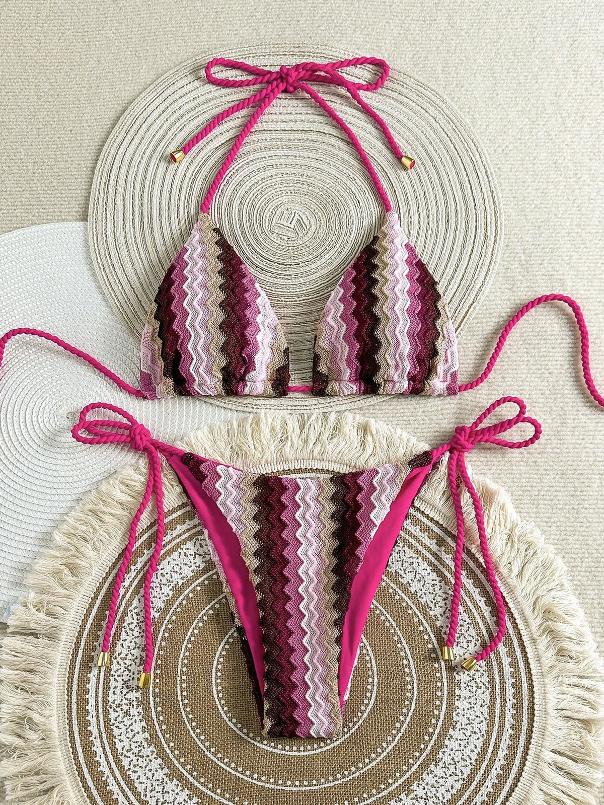 XS - L Mesh Knitted Rope Halter Brazilian Bikini
