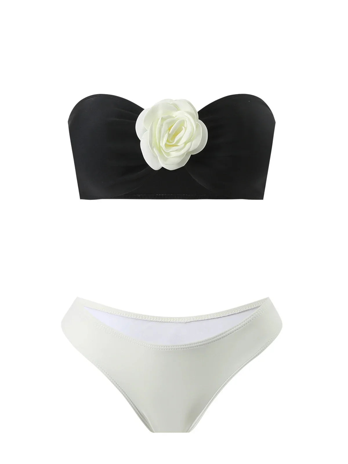 Sexy 3D Floral Bandeau Bikini Set