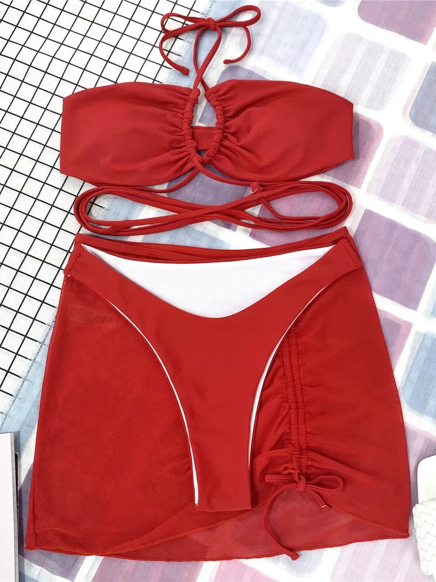 Wrap Around with Mesh Sarong Skirt Bikini