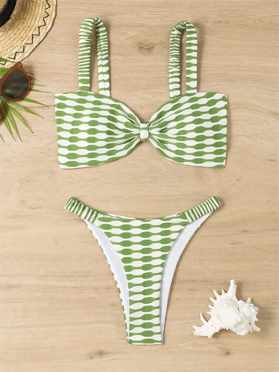 Sexy Khaki Plaid Print Bikini
