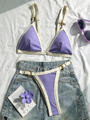 Splicing Ribbed High Cut Ring Mini Micro Bikini