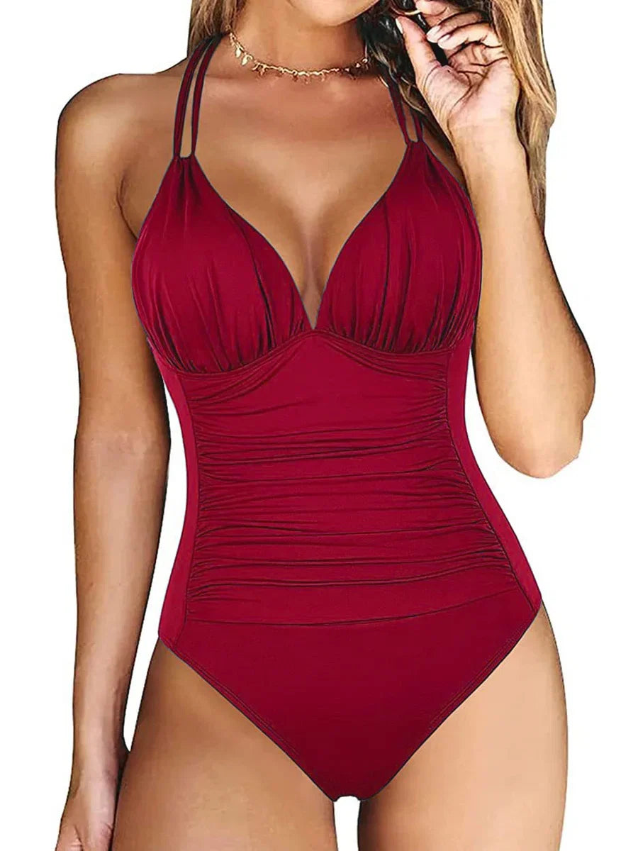 Ruched Wrinkled One Piece Swimsuit