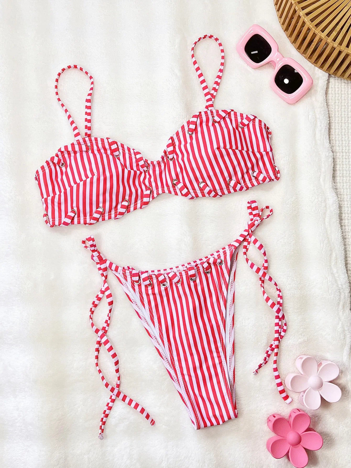 Sexy Pink Striped Micro Bikini