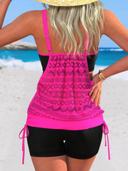Hot Pink Patchwork Two Piece Swimsuit