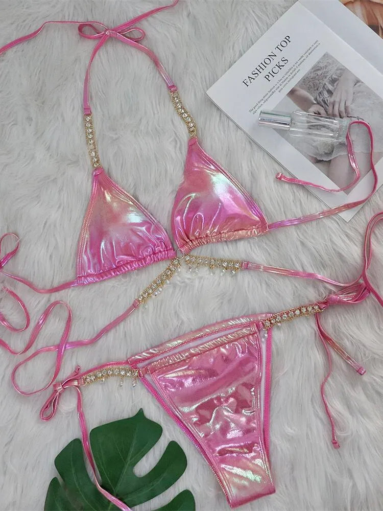 Sexy Pink Brozing Bikini Set