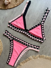 Sexy Black Patchwork Hand Crochet Bikini Set