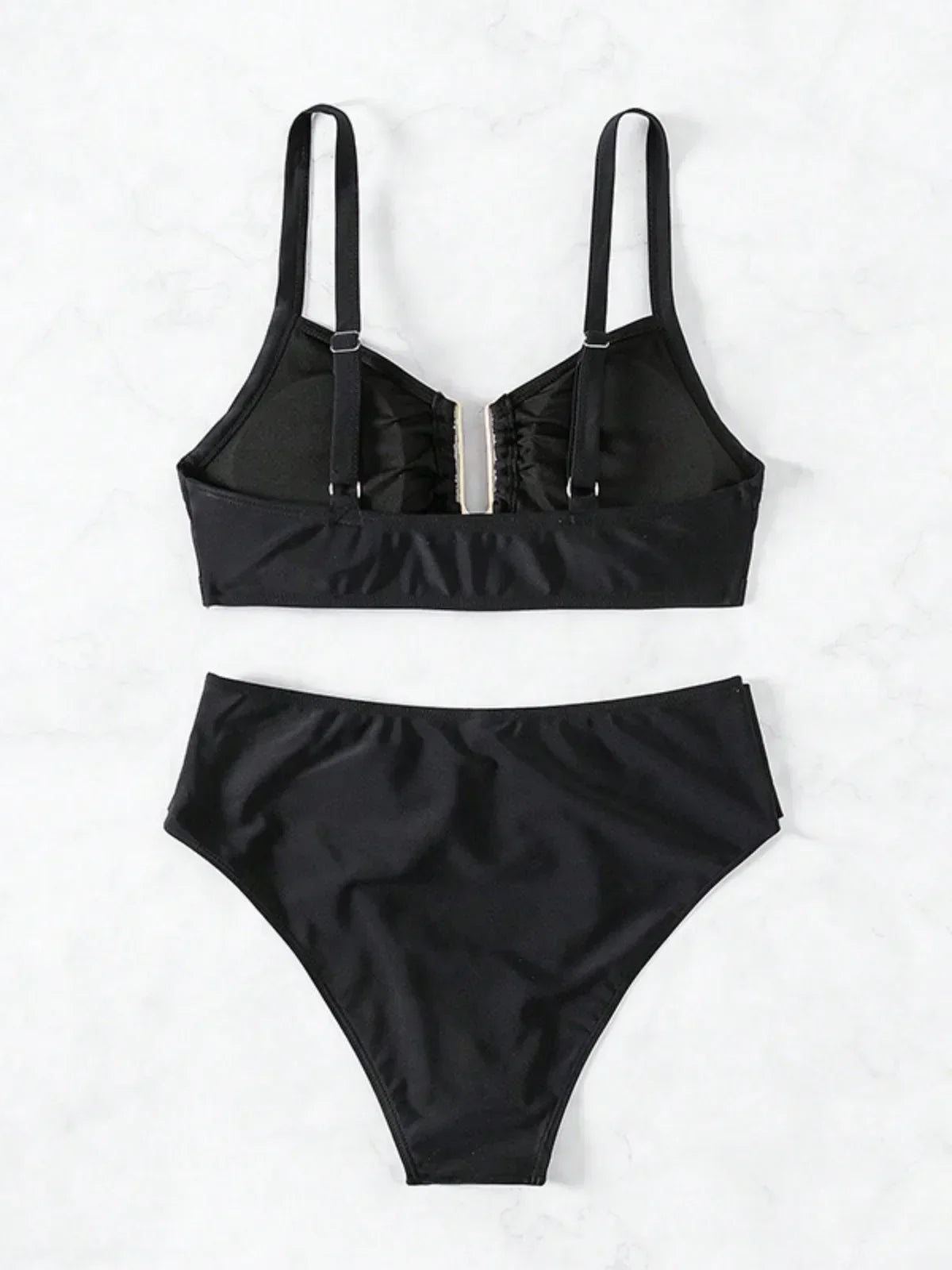 Solid Color High Waist Two Piece Swimsuit