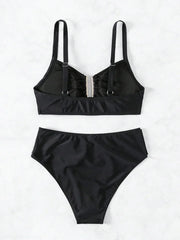 Solid Color High Waist Two Piece Swimsuit