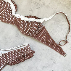 Sexy Coffee Polka Dot Print Micro Bikini