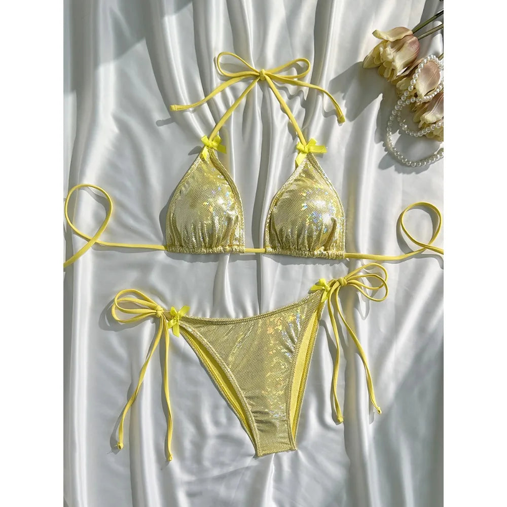 Glitter Sparkling Halter Bow Bikini