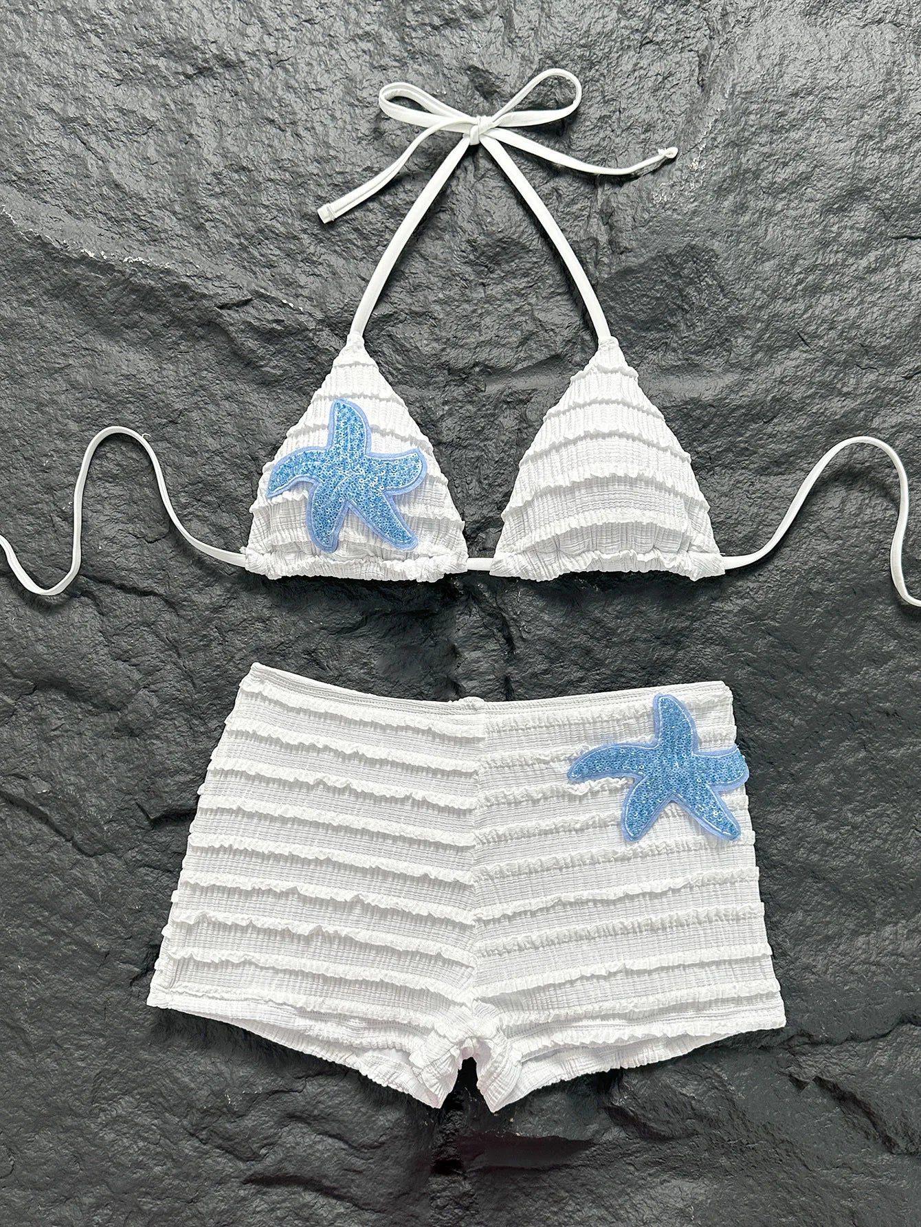 Sexy White Black Starfish Ornament Bikini Set