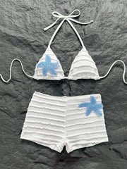 Sexy White Black Starfish Ornament Bikini Set