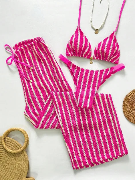 Vintage Red Striped Bikini Set