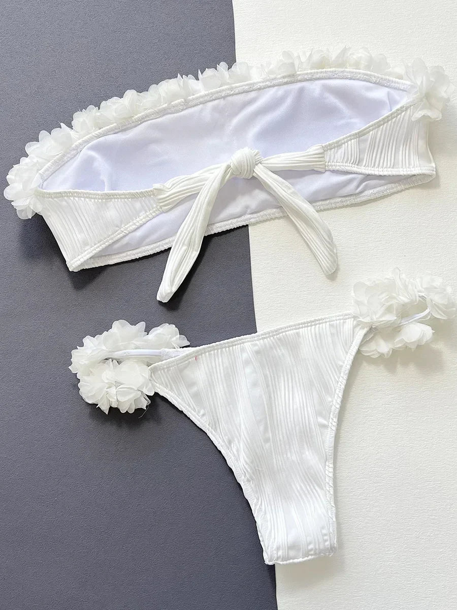 Wrinkled Ruffled Frilled Bandeau Bikini