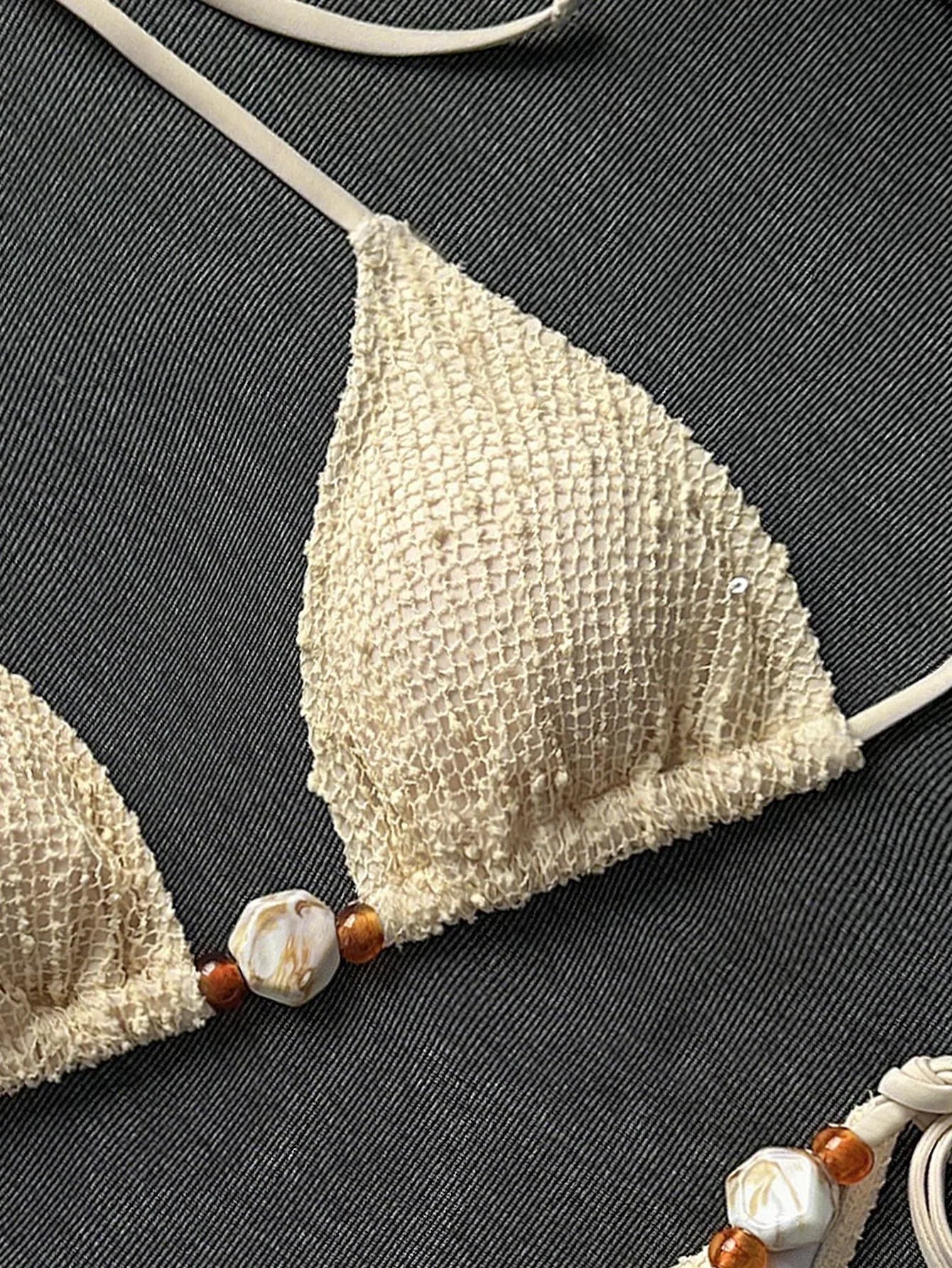 Sexy Beige Shell Push Up Bra Bikini Set