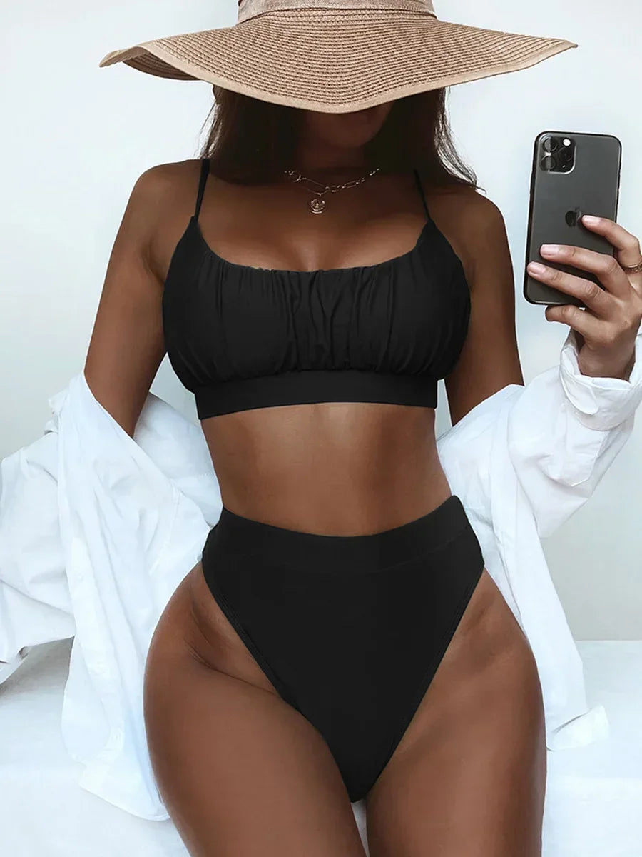 Wrinkled Ruched High Waist Bikini