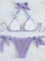 Sexy Halter Rings Ribbed Bikini