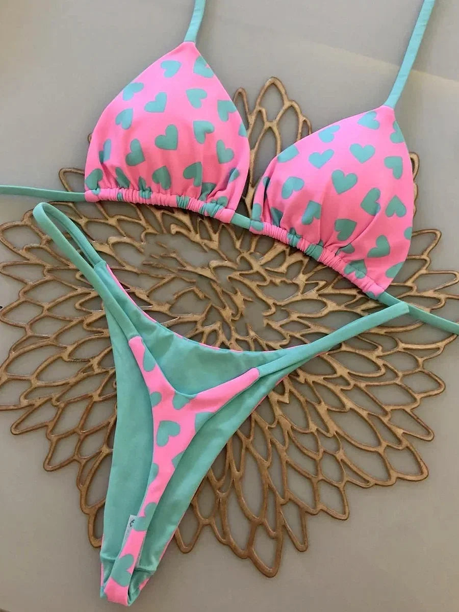 Printed Halter Wrinkled Bikini