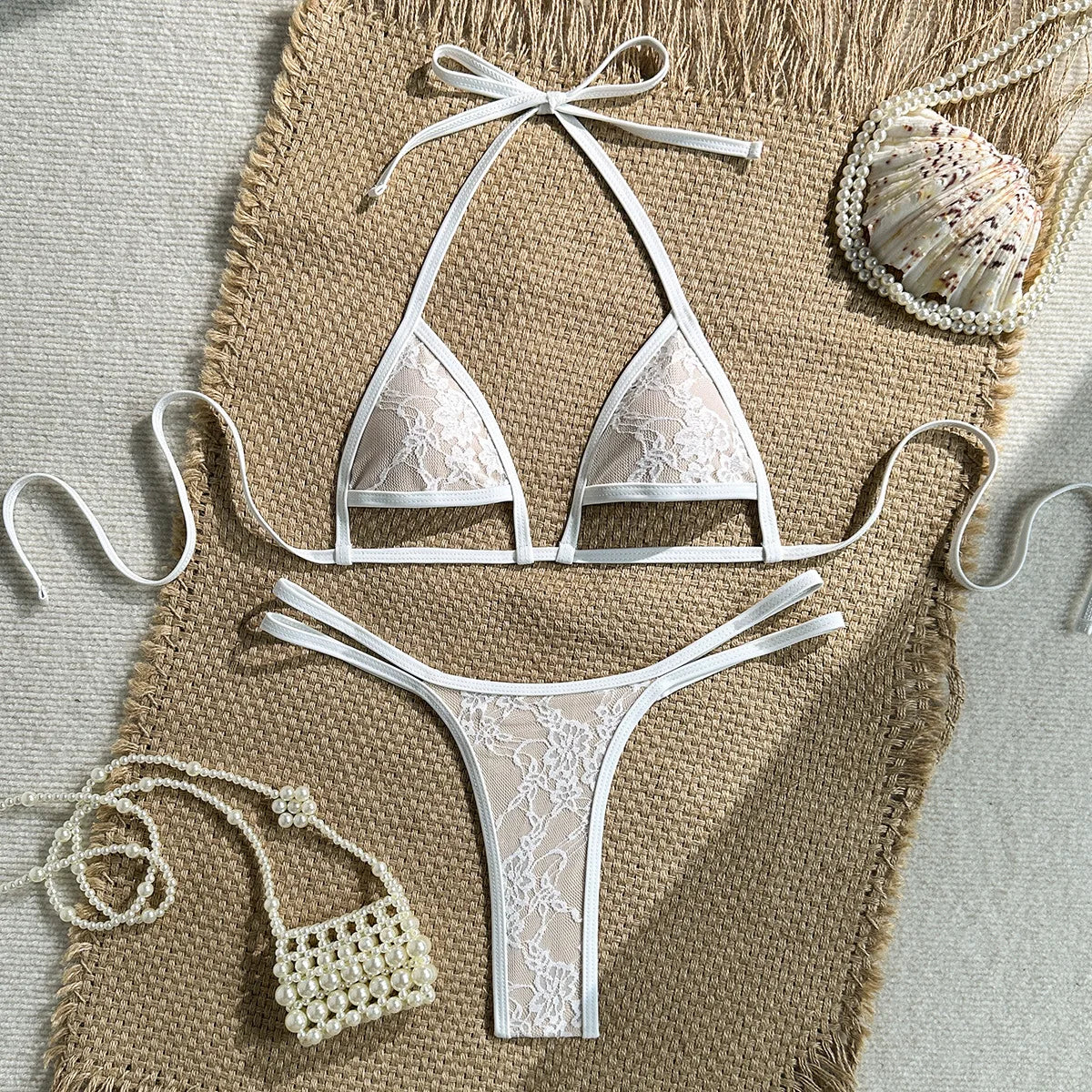 Sexy Black White Lace Bikini Set