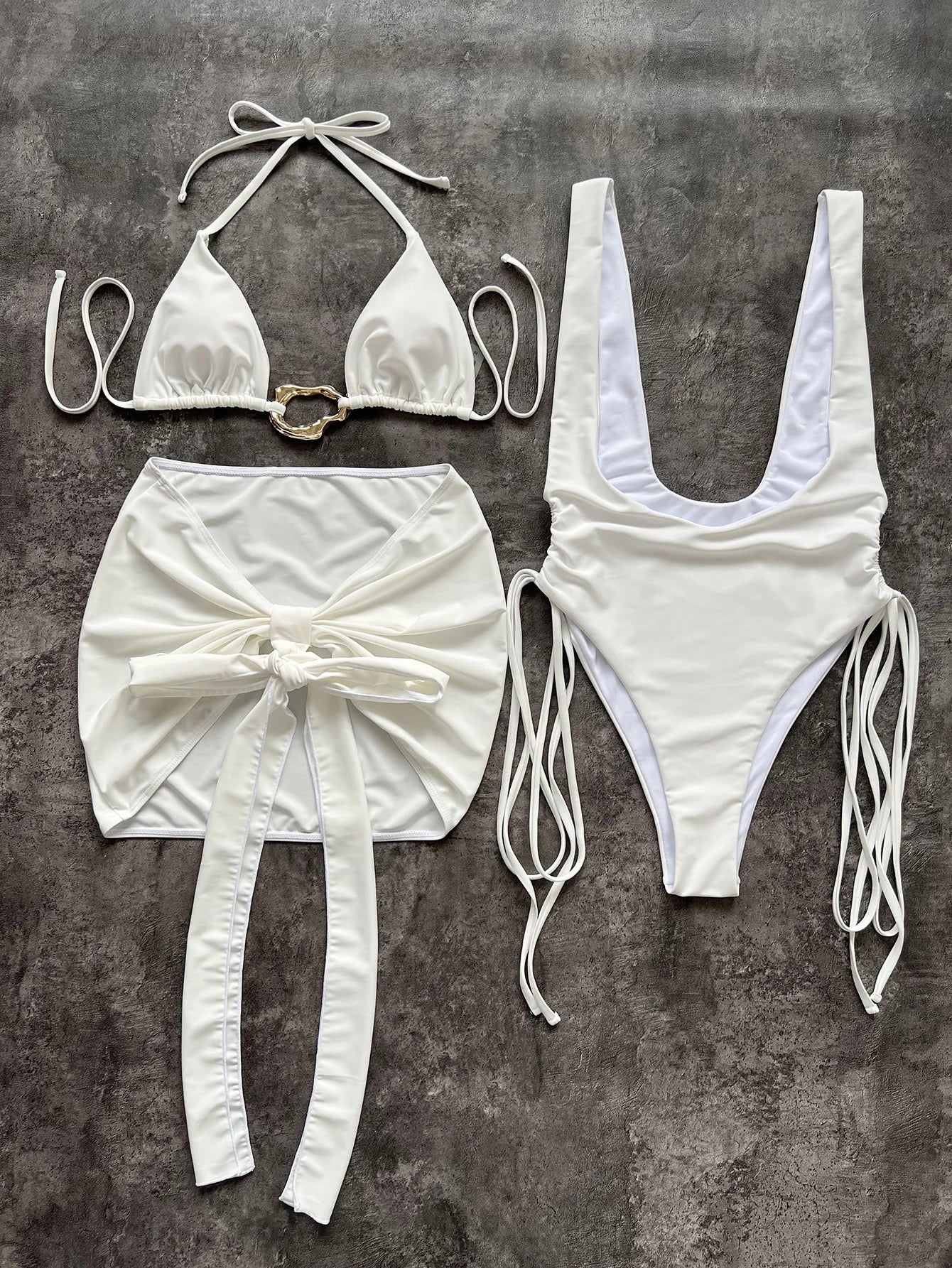 Sexy White 3 Piece Bikini Set