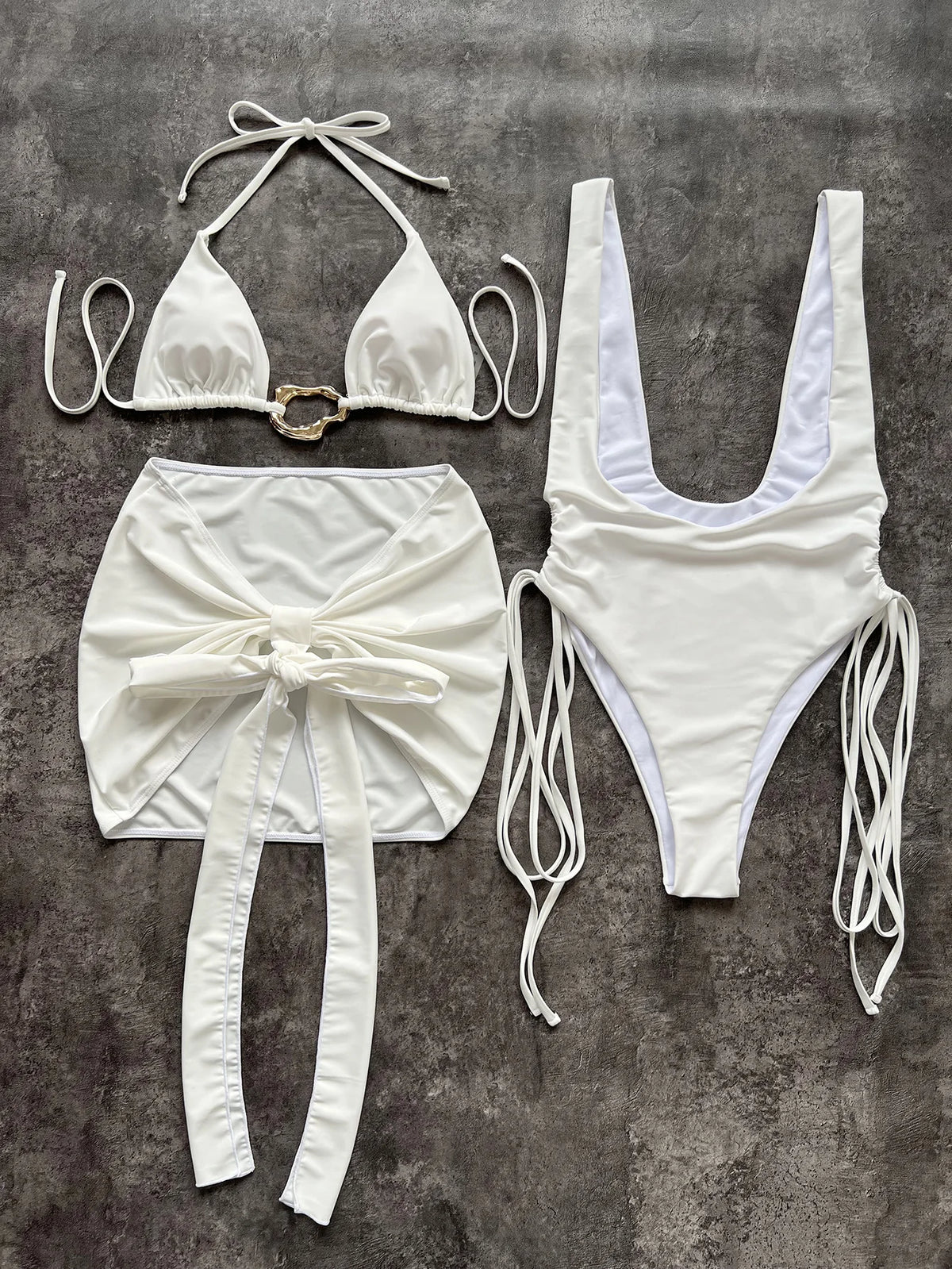 Sexy White 3 Piece Bikini Set