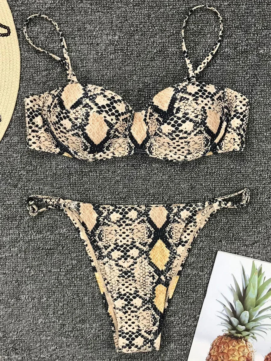 Sexy Snake Printed Underwired Bra Cup Bikini