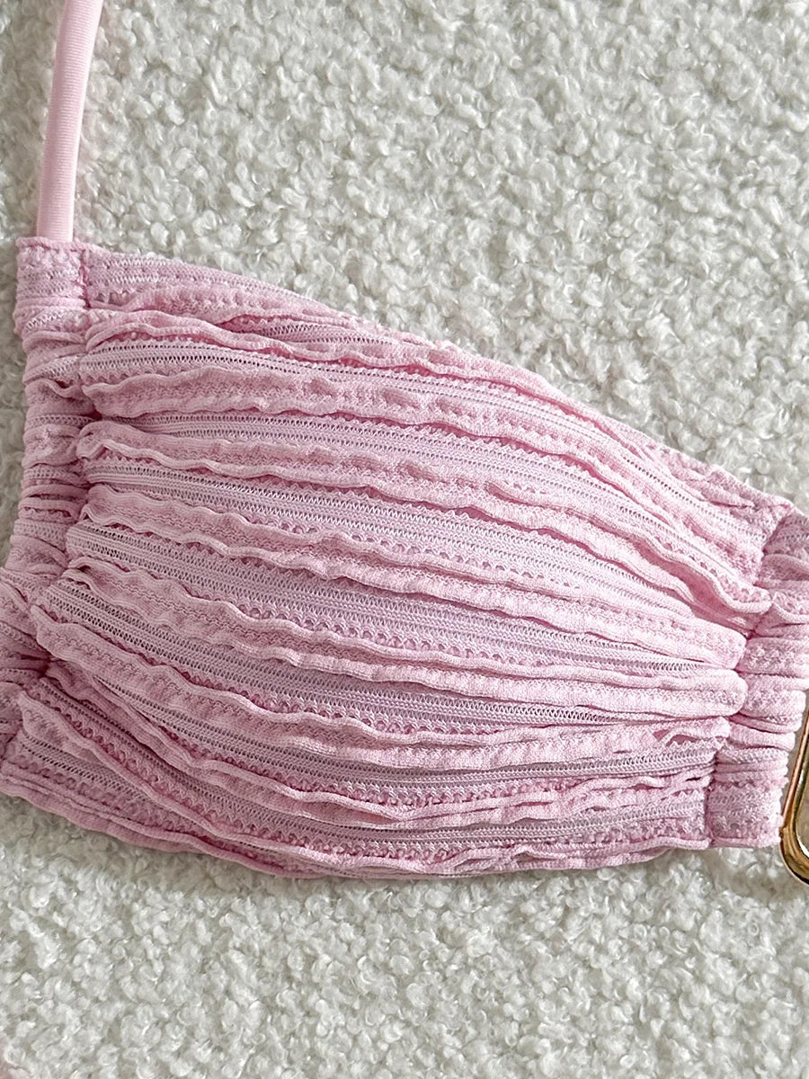 Wrinkled U Ring Bandeau Bikini