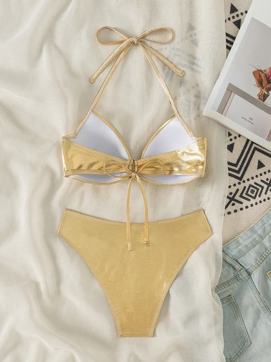 PU Faux Leather Bra Cup Bikini