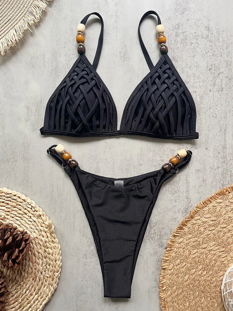 Beads Cross Bandage Bikini