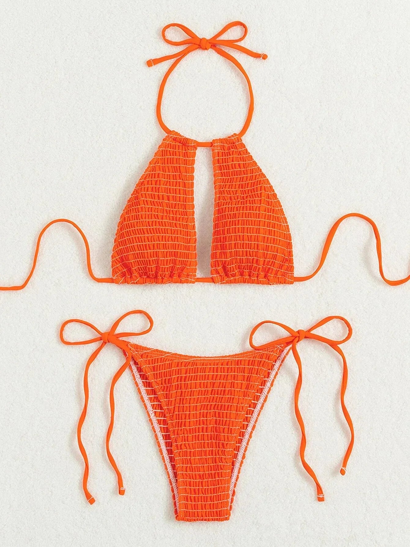 Orange Halter Neck Push Up Micro Swimsuit