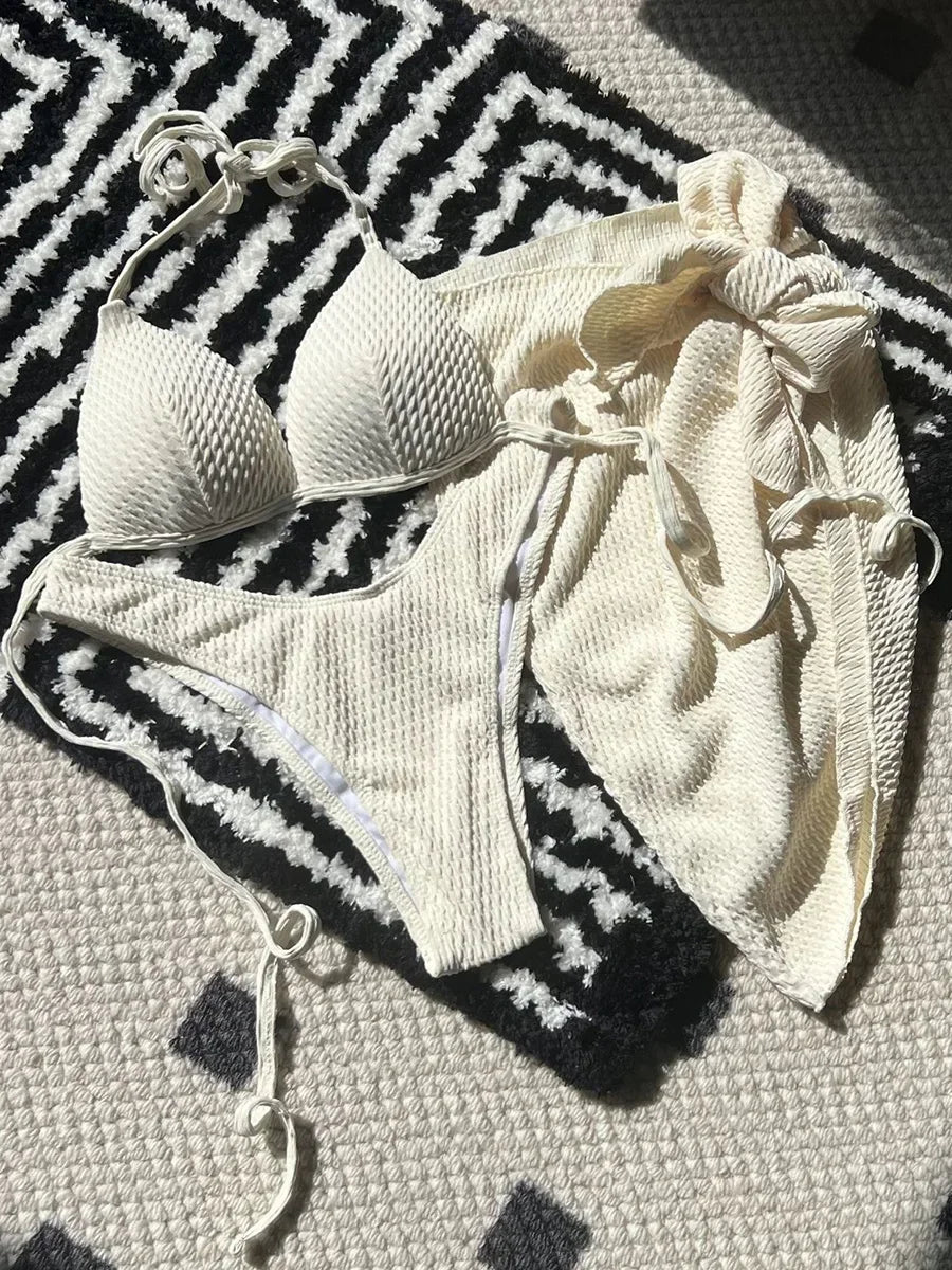 With Beach Sarong Bra Cup Wrinkled Bikini