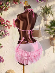 Sexy Pink 3D Floral Bikini Set