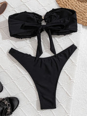 3D Flowers High Leg Cut Bandeau Bikini