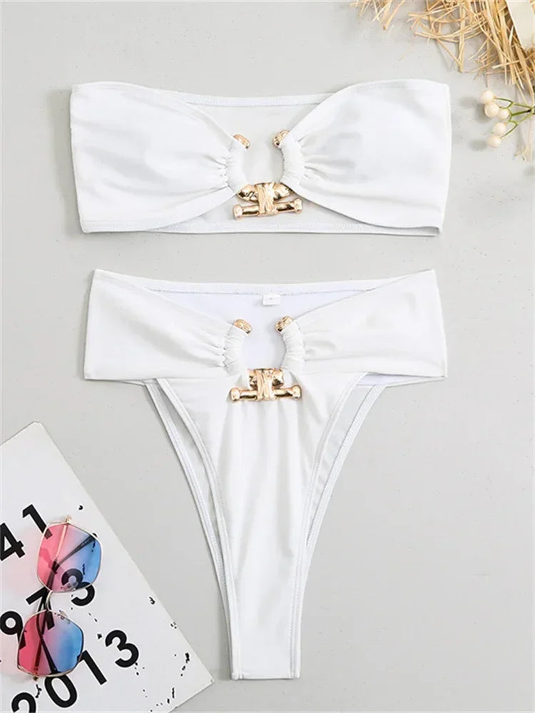 Luxury Metal Designer High Waist Bikini