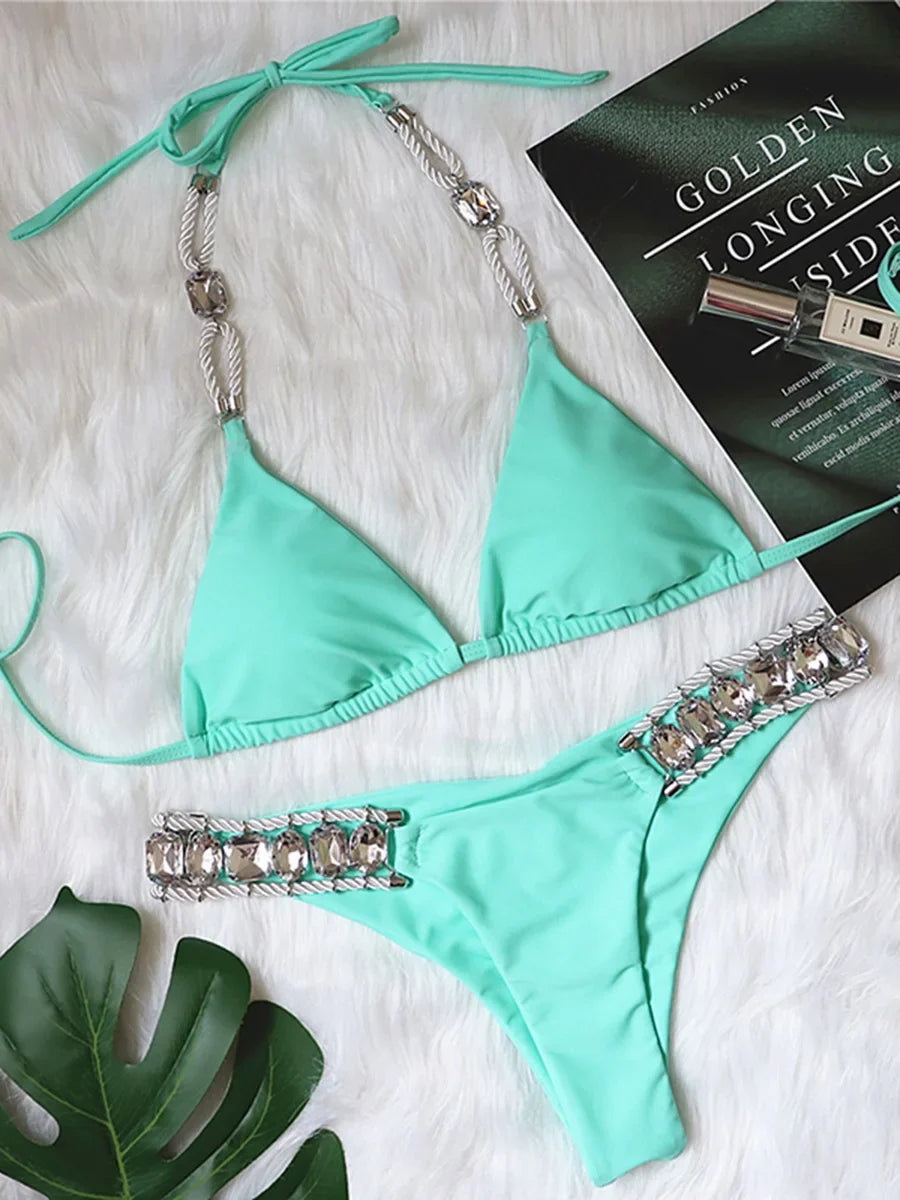Halter Shiny Crystal Diamond Bikini