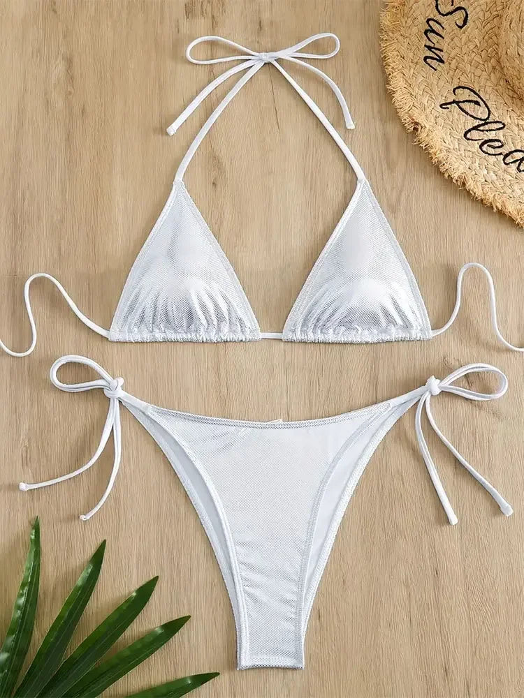 Shiny Bronzing Halter Bikini