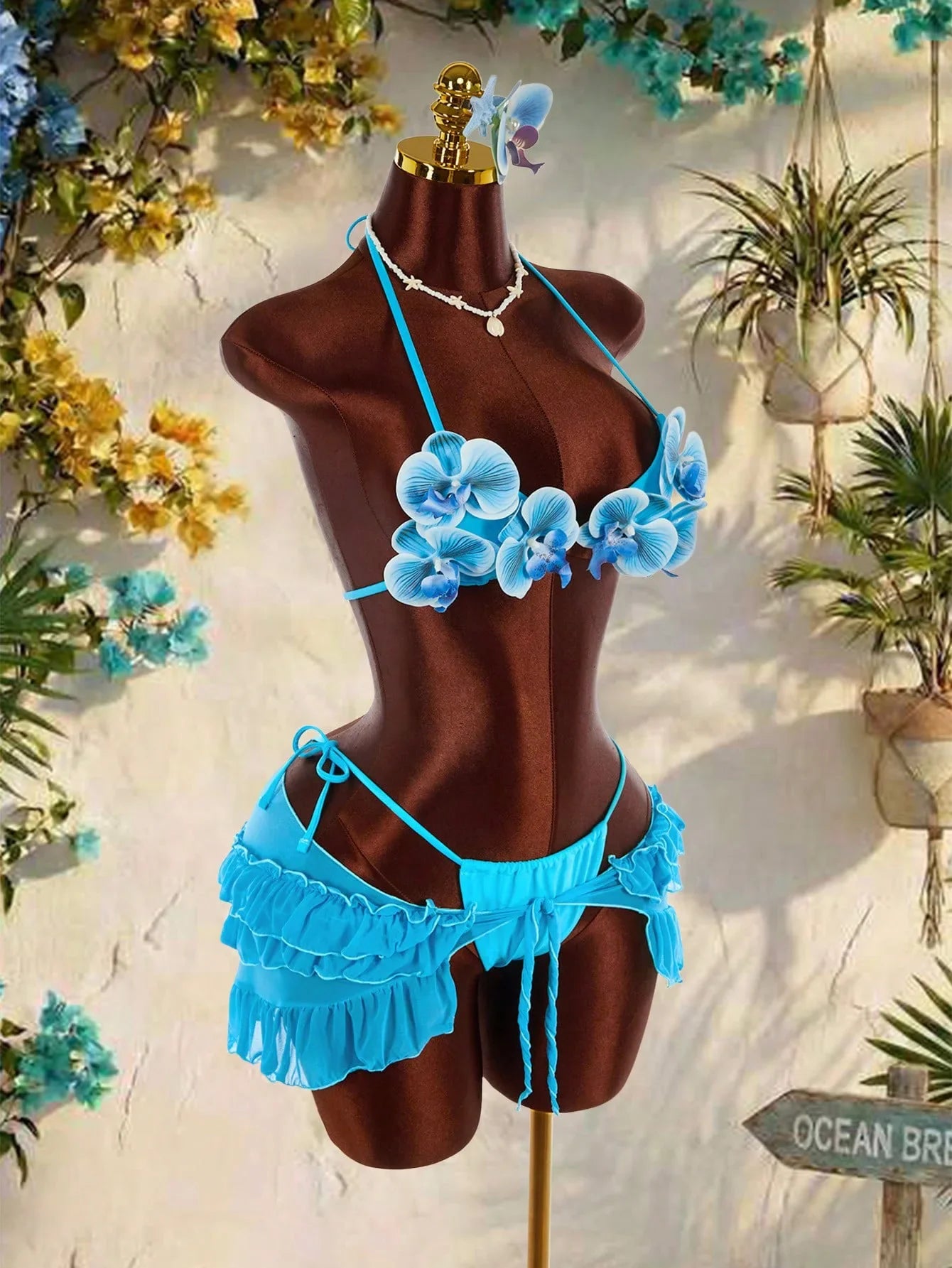 Sexy Pink 3D Floral Bikini Set