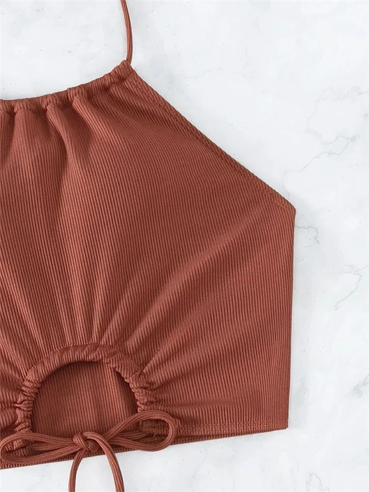 Sexy Ring Linked Pleate Bikini Set
