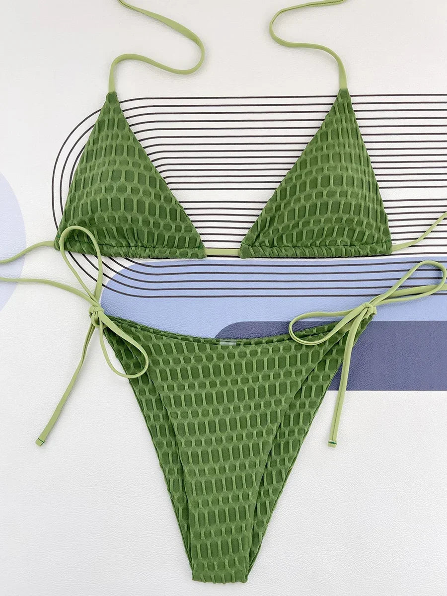 Halter Wrinkled Mini Micro Bikini