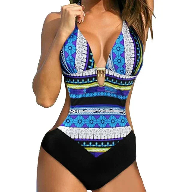 S - XXL Sexy Printed Bra Cup Female Swimwear One Piece Swimsuit